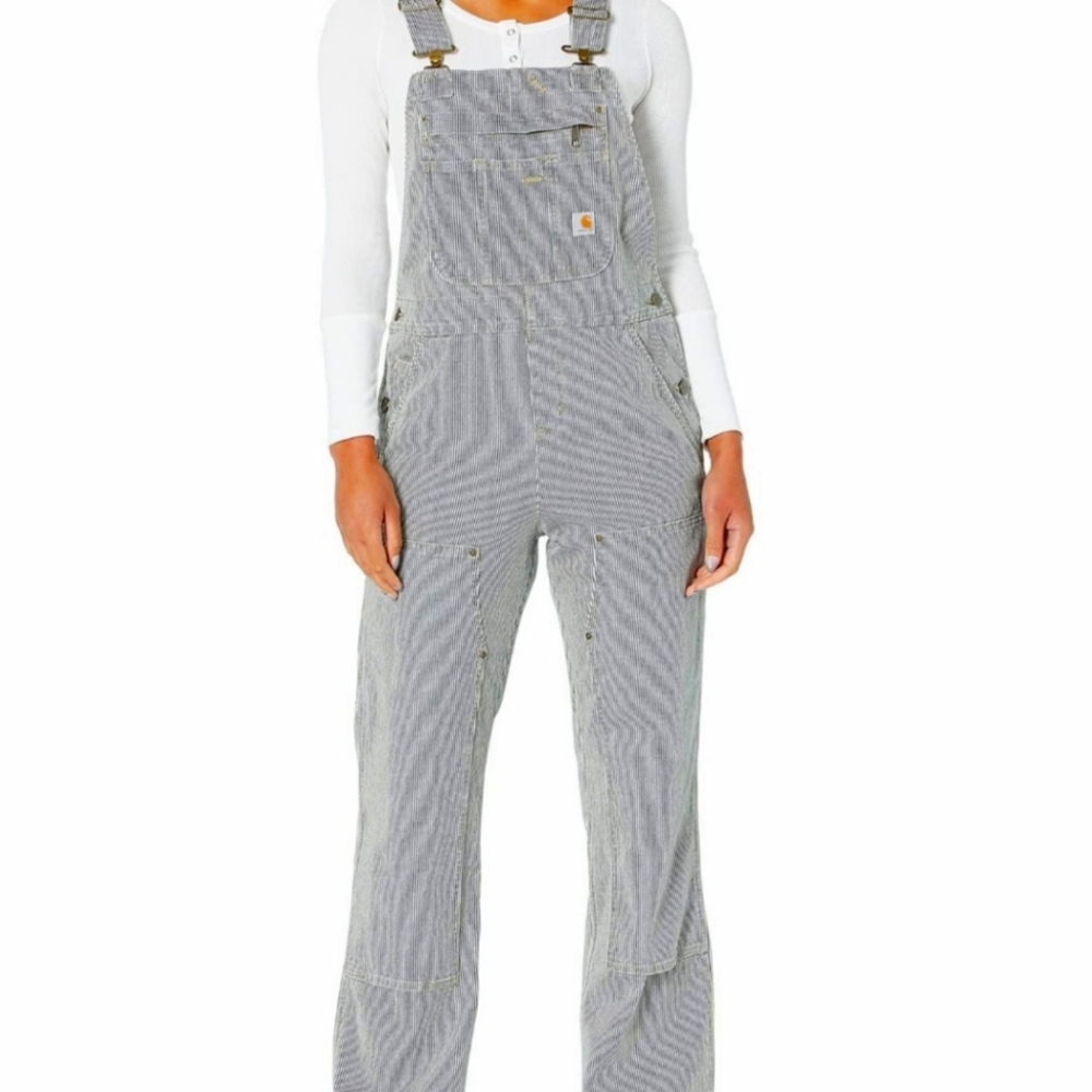 Carhartt RUGGED FLEX® RELAXED FIT DENIM RAILROAD STRIPE BIB OVERALLS - Picture 2 of 14